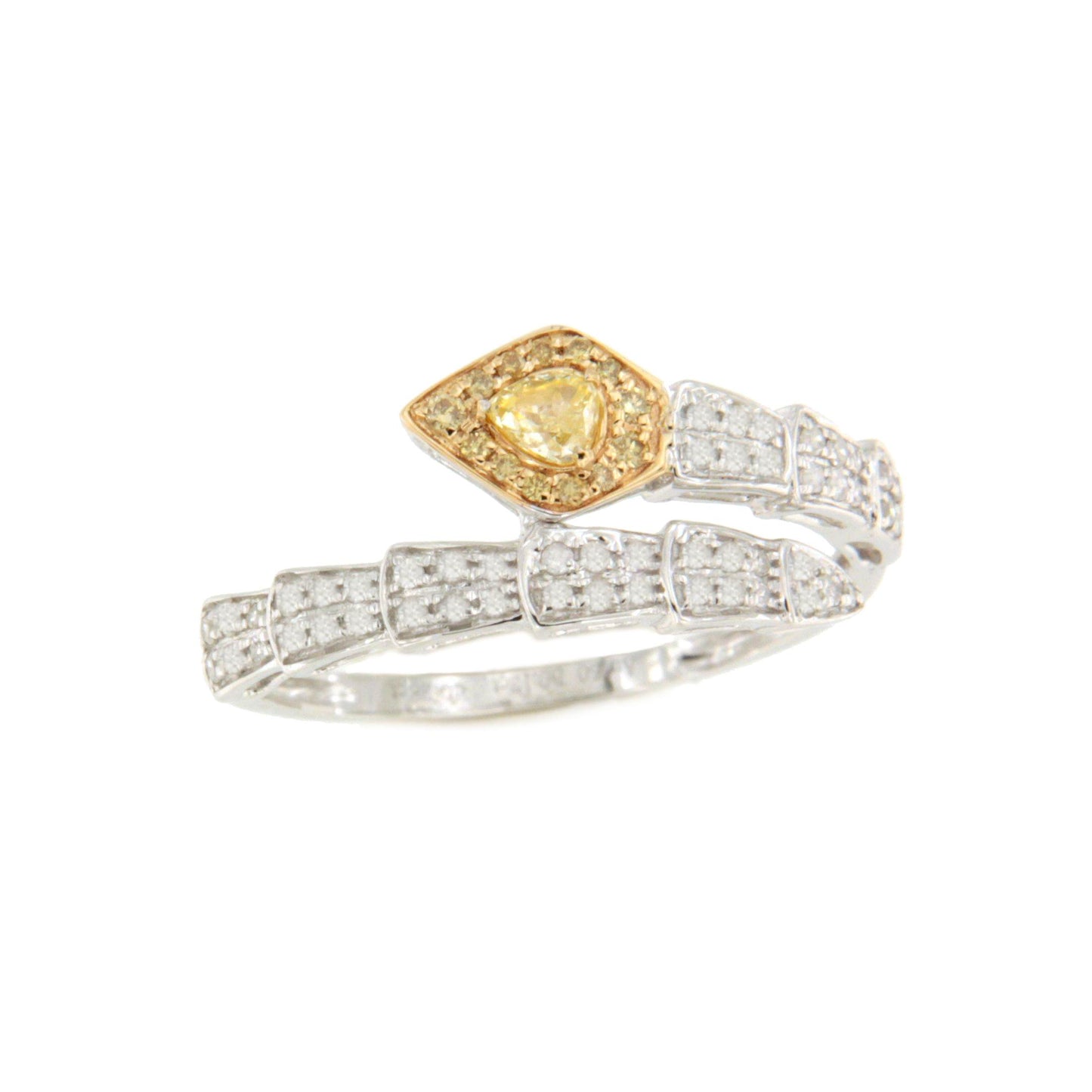 Anillo BAYA serpiente en oro blanco 18 ktes con brillantes blanco y amarillos