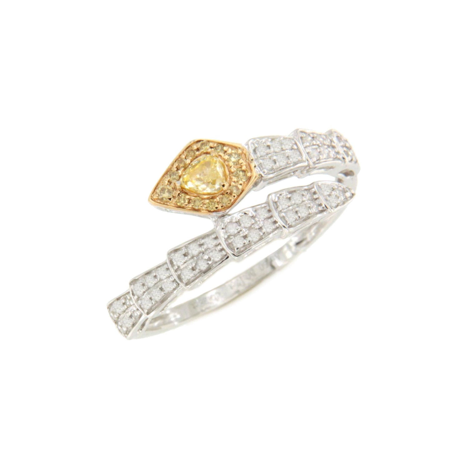Anillo BAYA serpiente en oro blanco 18 ktes con brillantes blanco y amarillos