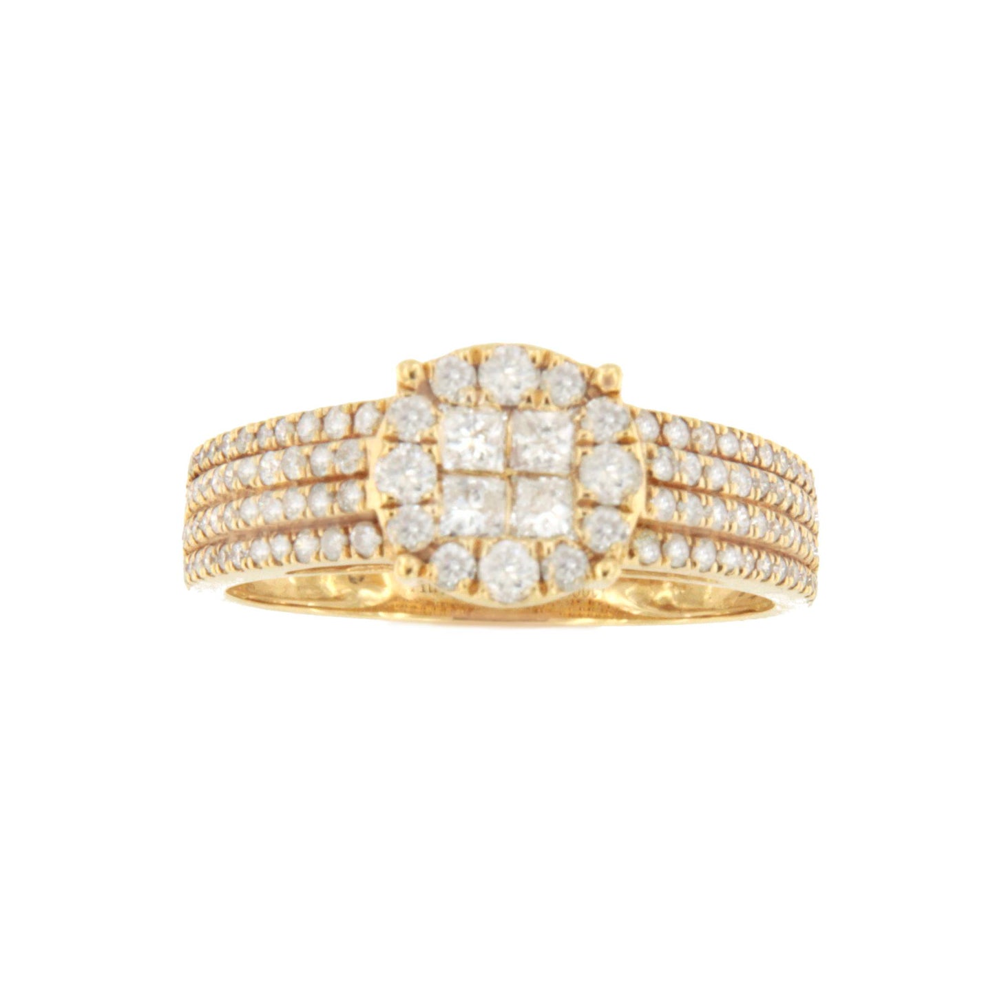 Anillo TOMATE centro en brillantes y princesa en oro amarillo 18 ktes
