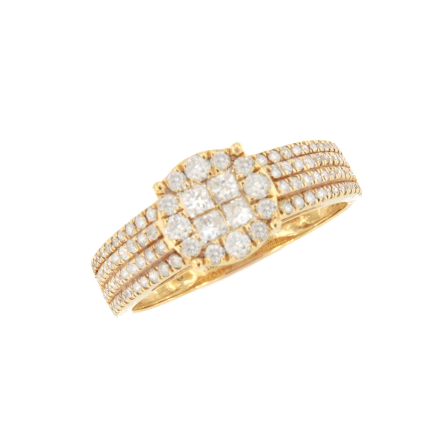 Anillo TOMATE centro en brillantes y princesa en oro amarillo 18 ktes