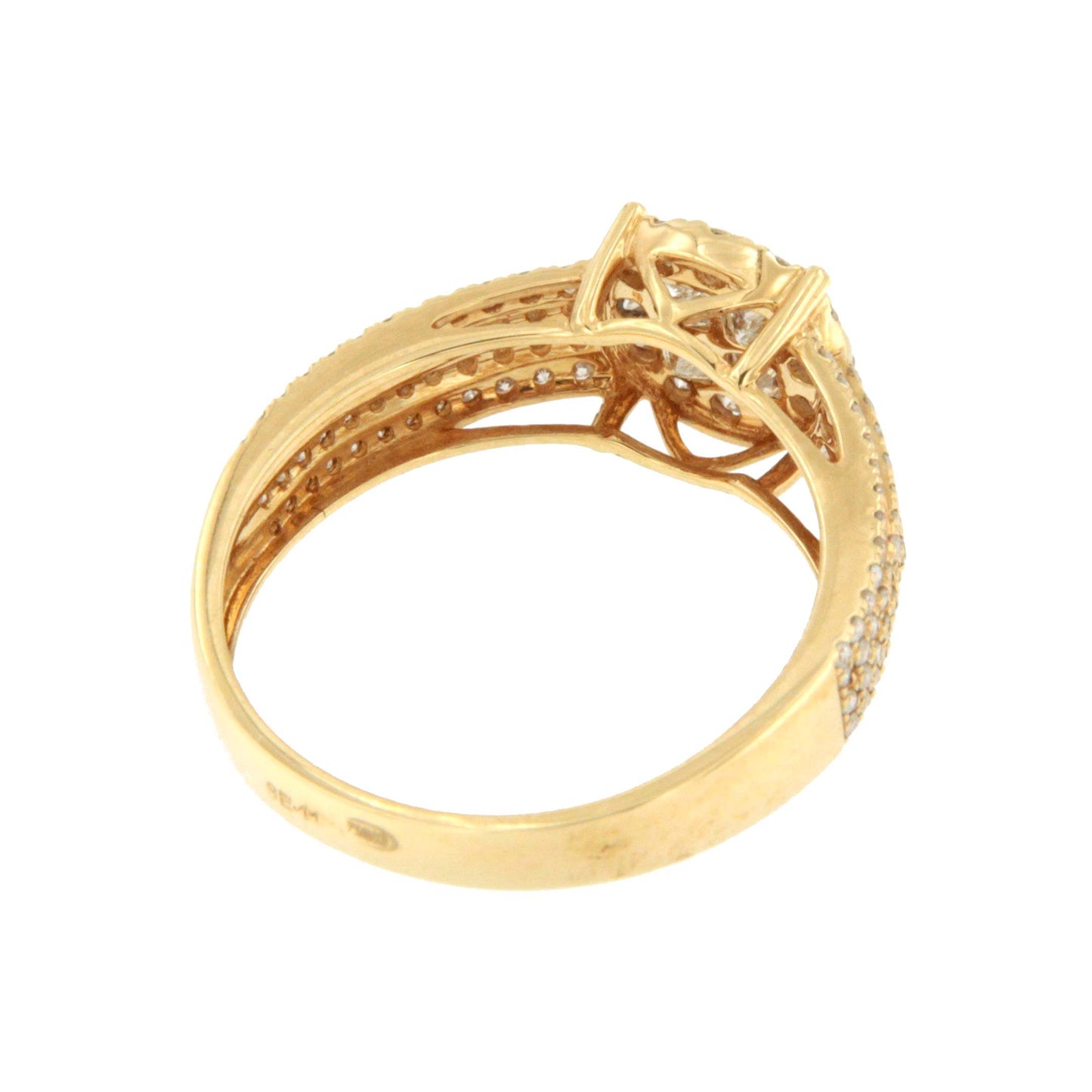 Anillo TOMATE centro en brillantes y princesa en oro amarillo 18 ktes