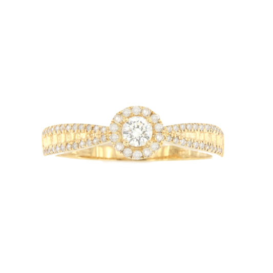 NANCE solitaire ring with diamonds in 18-karat yellow gold