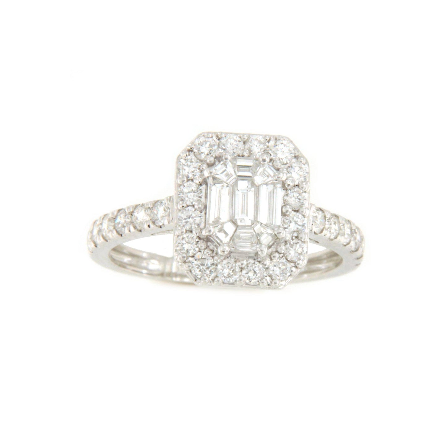 Anillo GRANADA en oro blanco 18 ktes con brillantes y baguettes