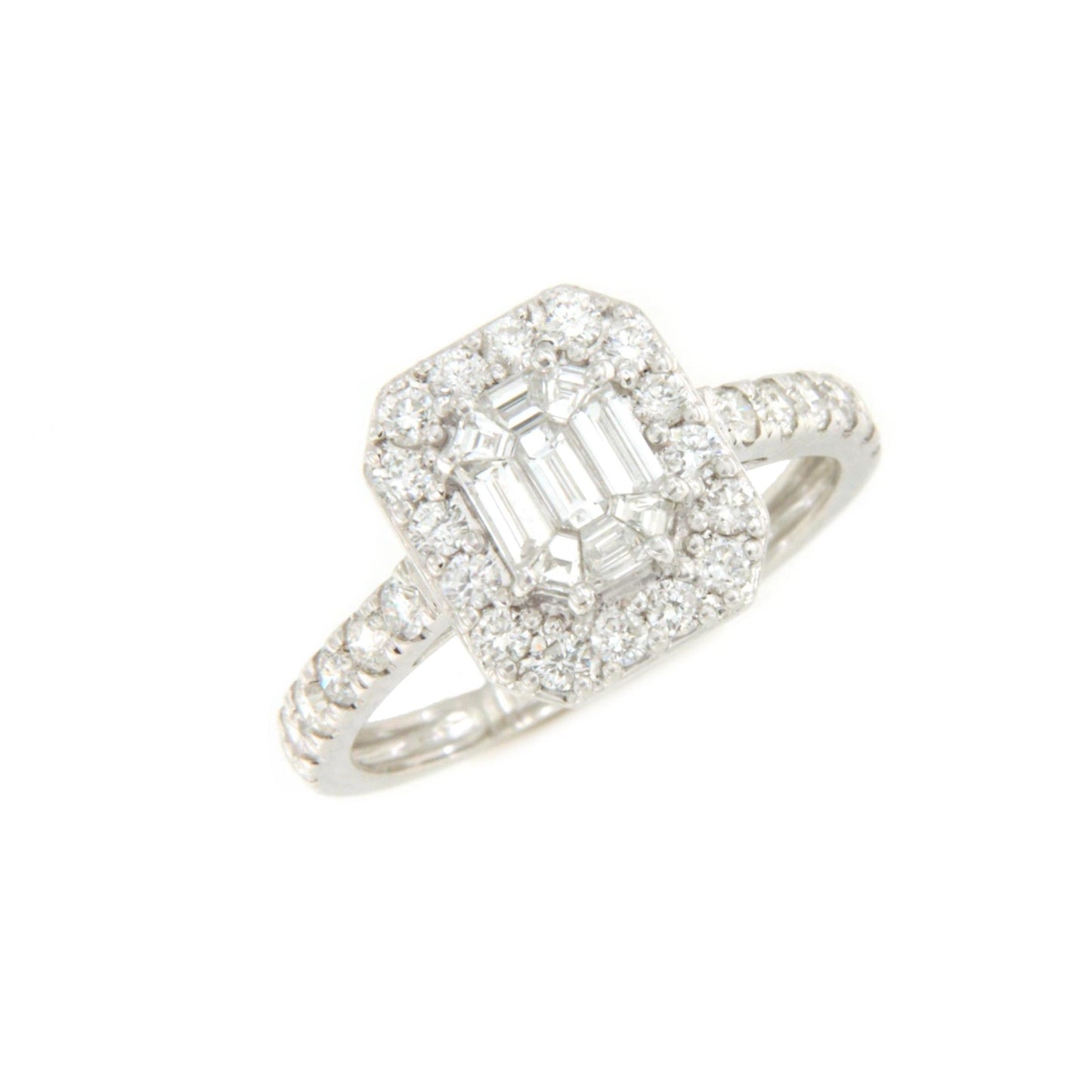 Anillo GRANADA en oro blanco 18 ktes con brillantes y baguettes