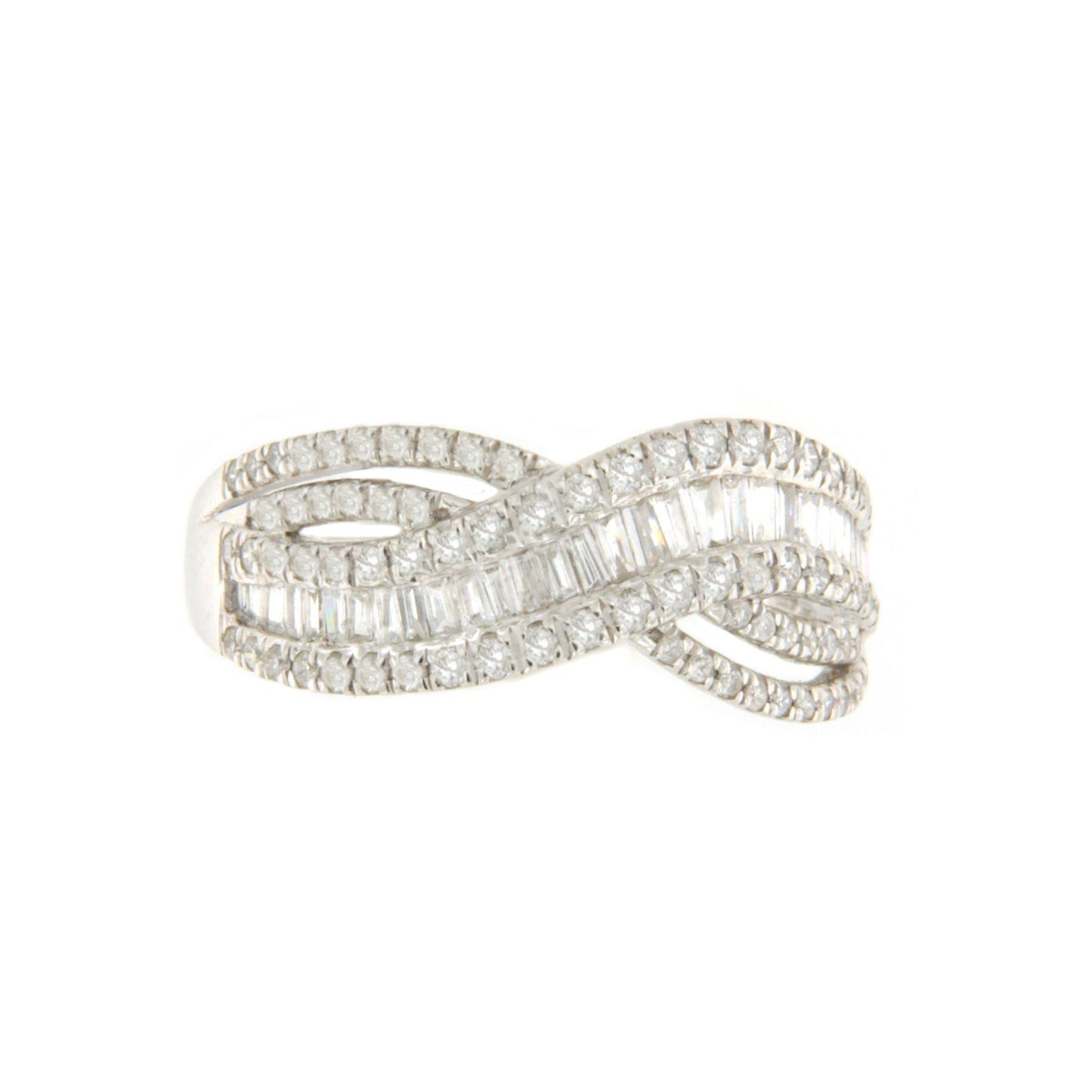 Anillo UCHUVA alianzas baguettes y brillantes en oro blanco 18 ktes