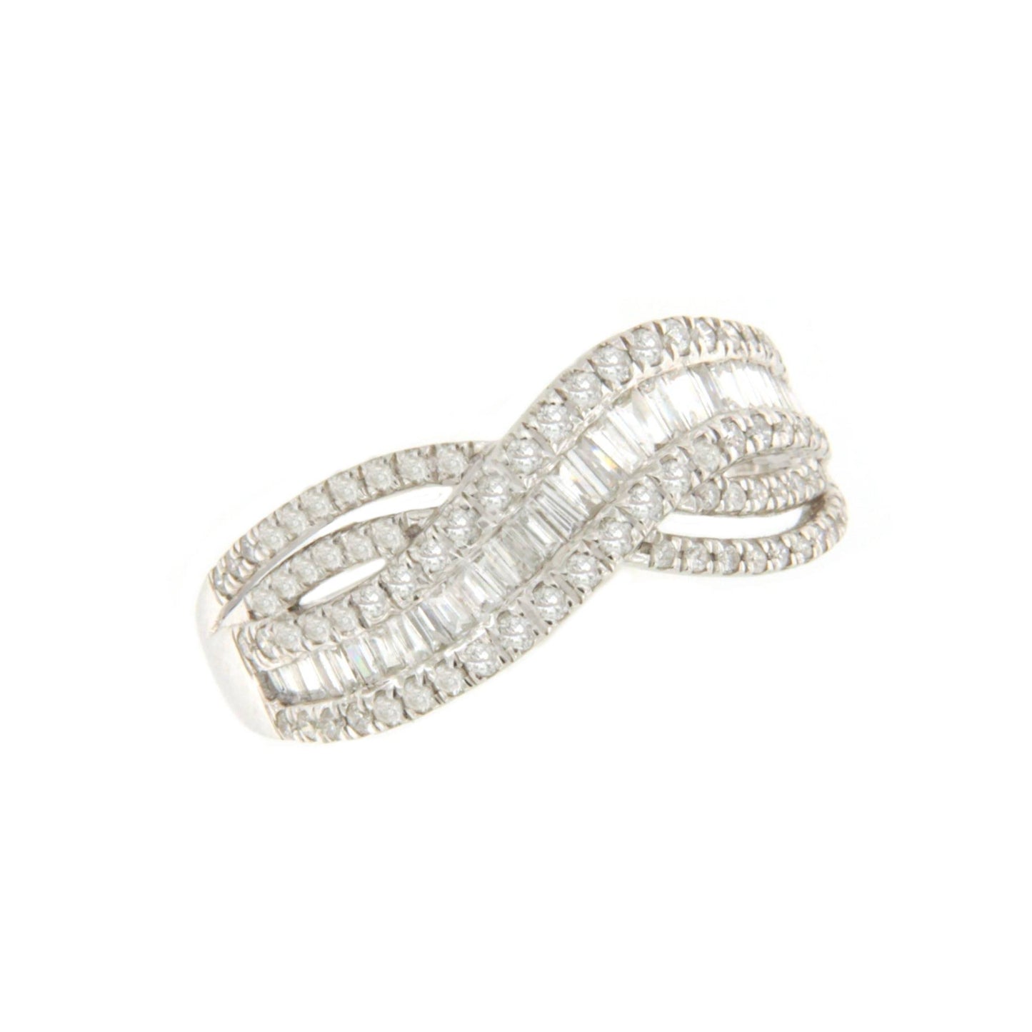 Anillo UCHUVA alianzas baguettes y brillantes en oro blanco 18 ktes