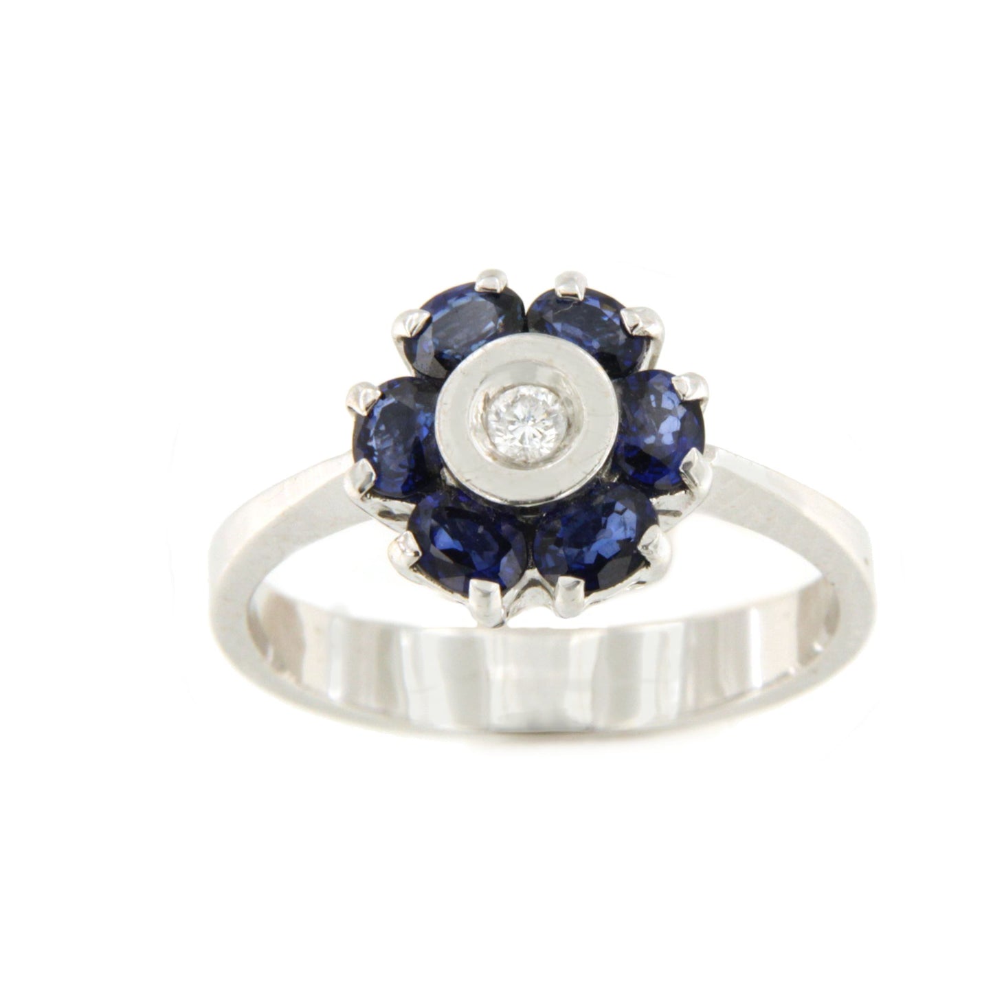Anillo ALCOBENDAS solitario de brillante y zafiros oro 18 ktes