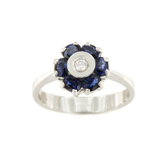 Anillo ALCOBENDAS solitario de brillante y zafiros oro 18 ktes