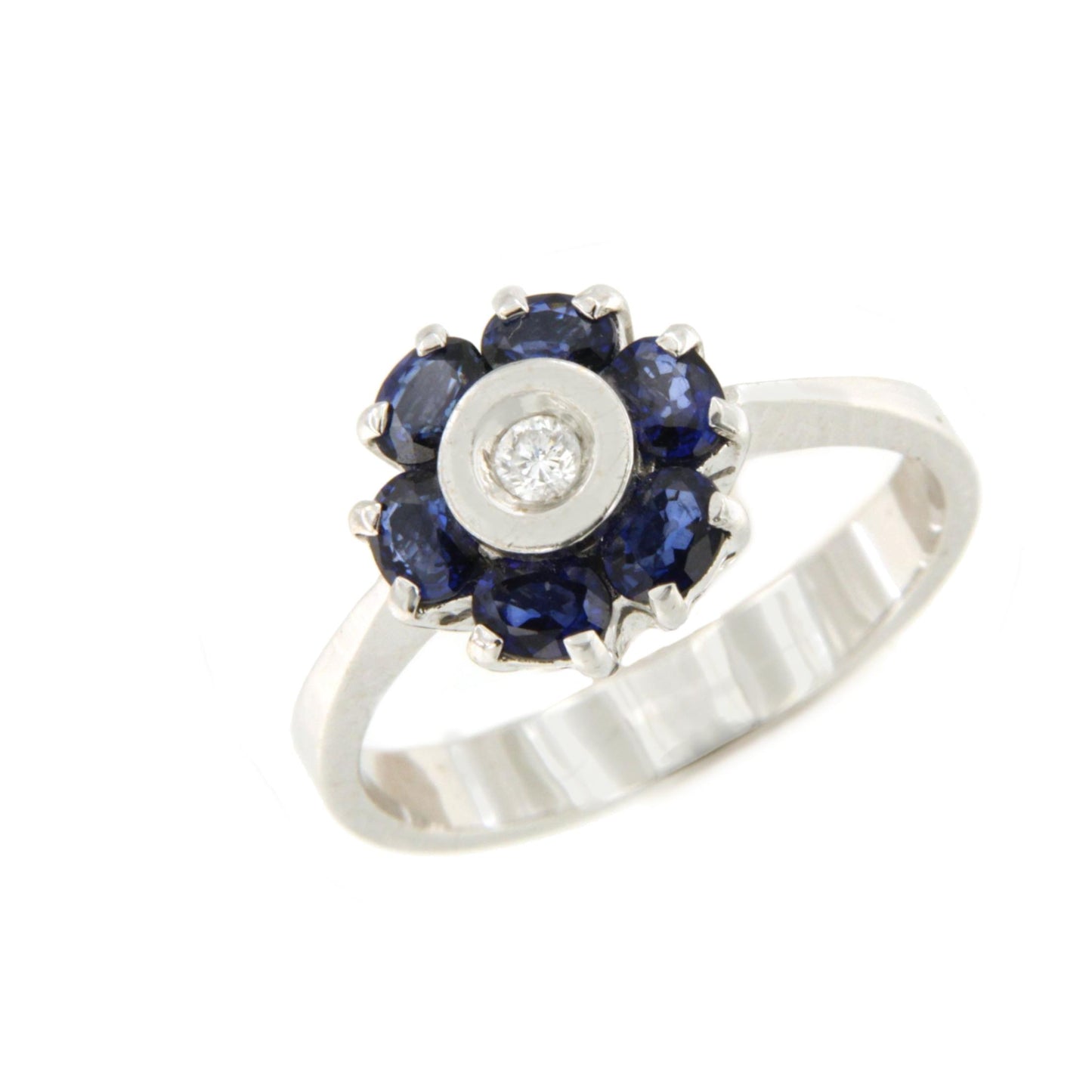 Anillo ALCOBENDAS solitario de brillante y zafiros oro 18 ktes