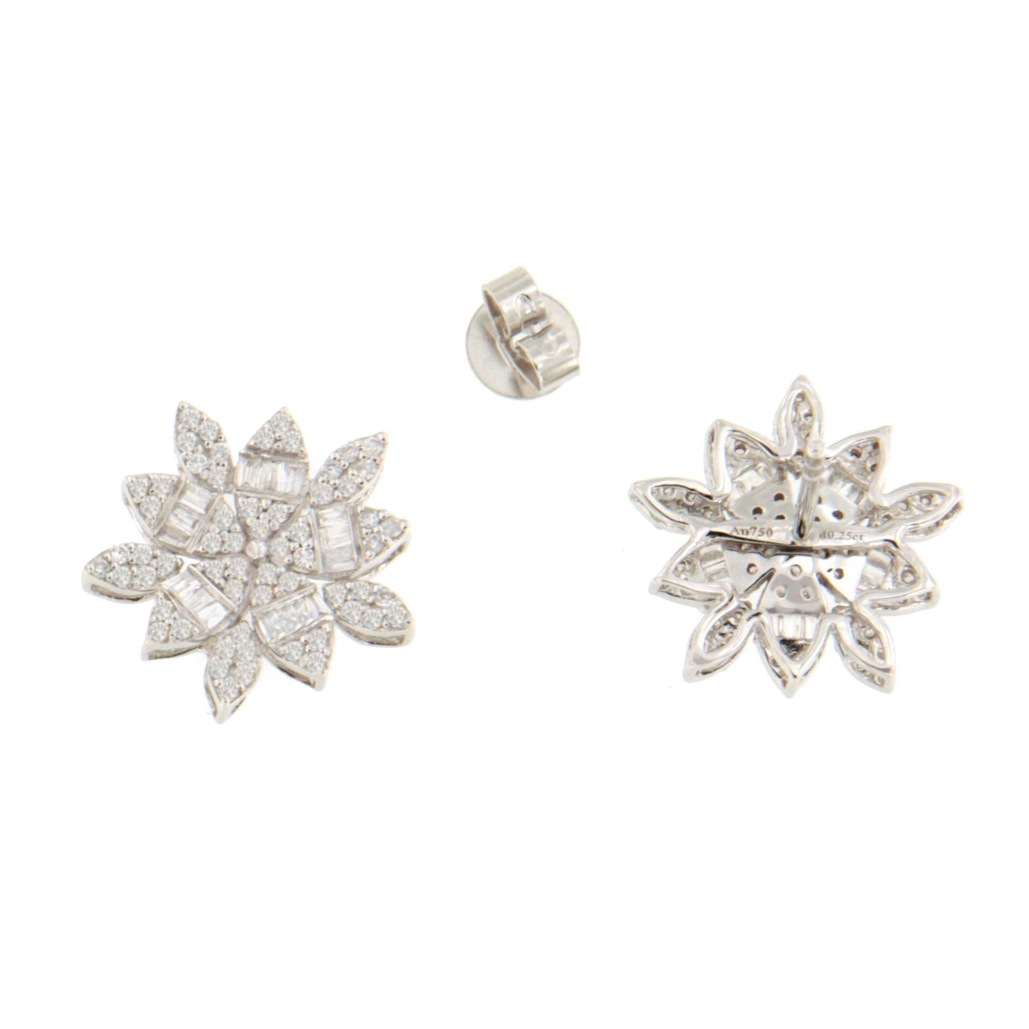 Pendientes JABOTICA estrella en oro blanco 18 ktes con brillantes y baguettes