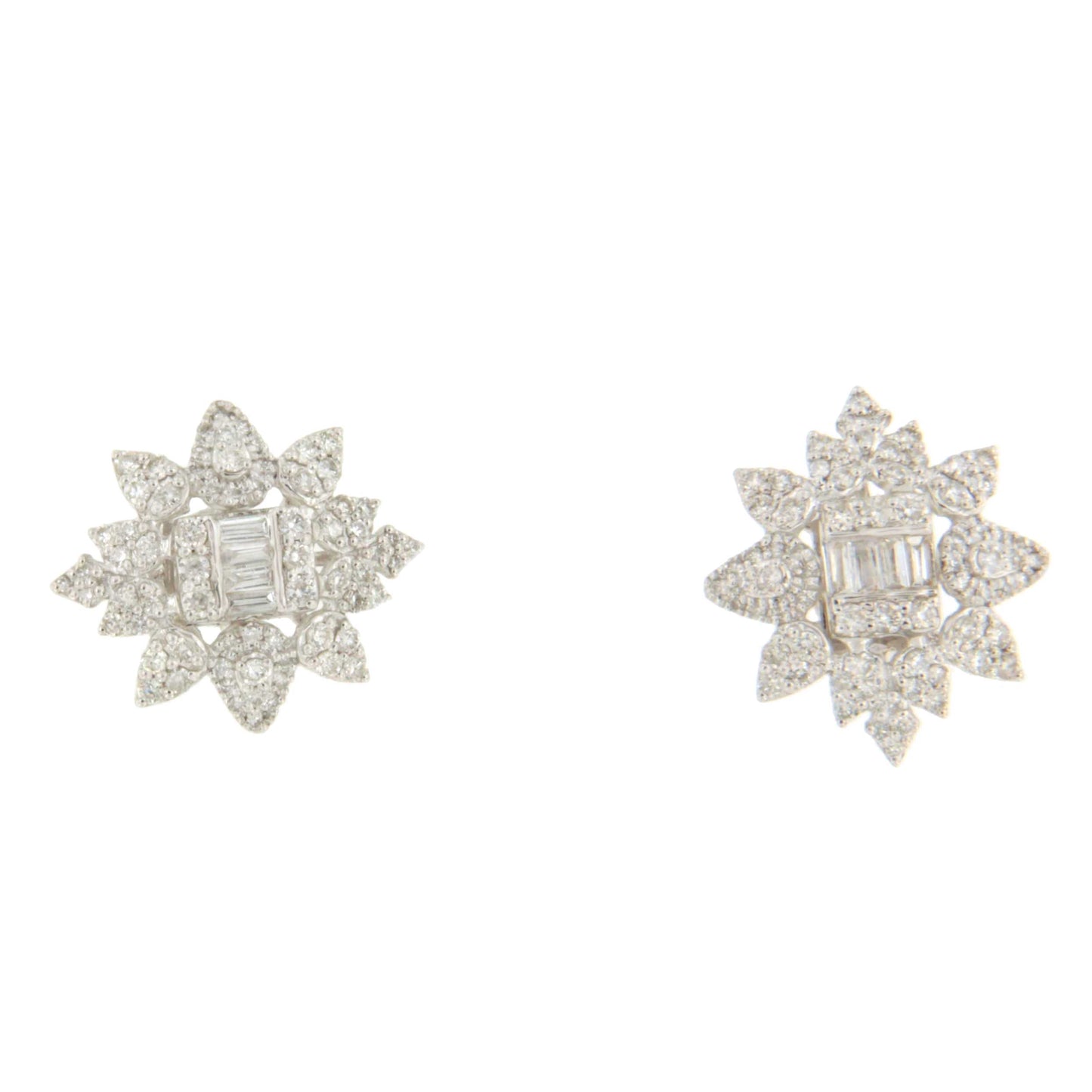 Pendientes CAIMITO estrella en oro blanco 18 ktes con brillantes y baguettes