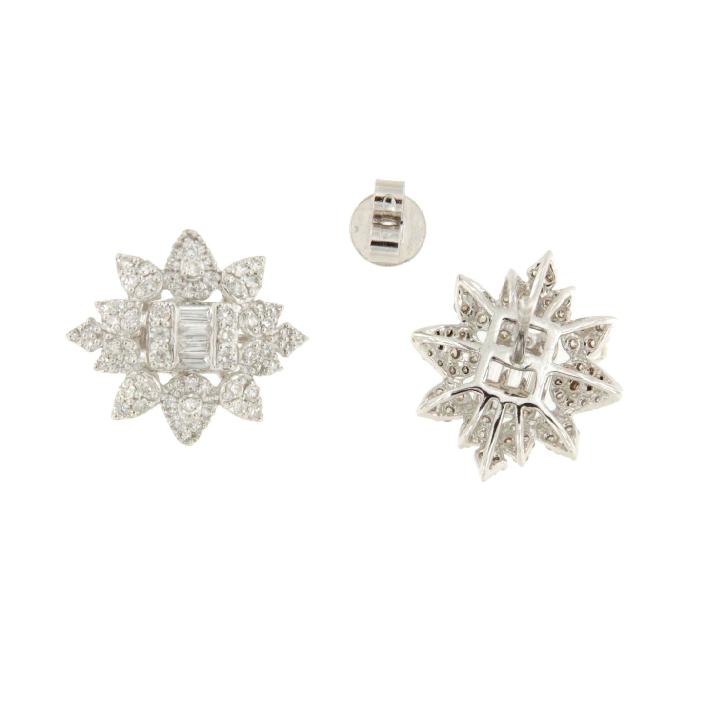 Pendientes CAIMITO estrella en oro blanco 18 ktes con brillantes y baguettes