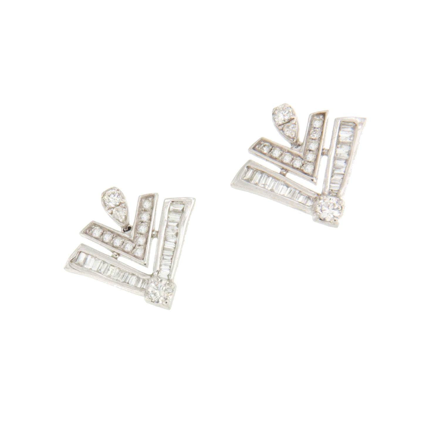 Pendientes ESCARAMUJO en oro blanco 18 ktes con brillantes y baguettes