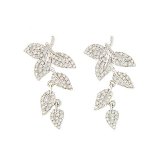 BACABA long 18k white gold earring with diamond leaves
