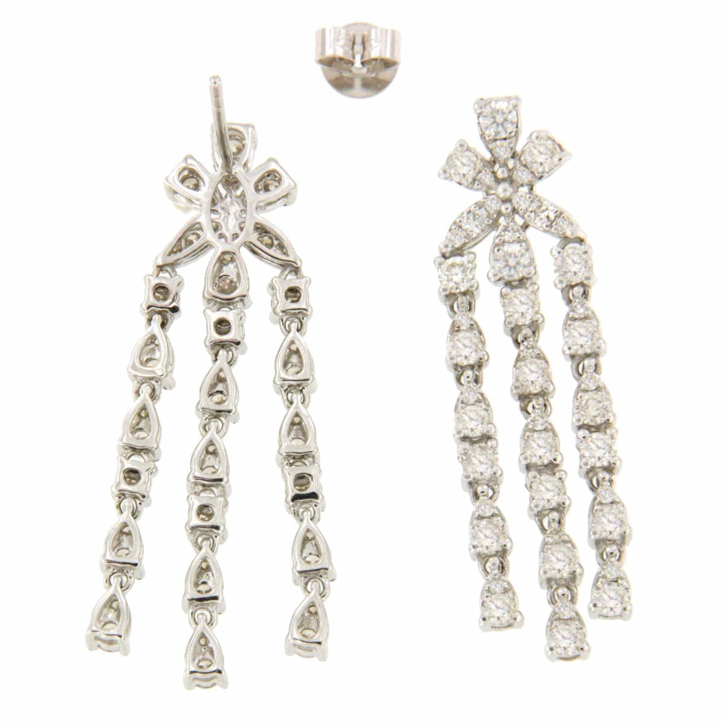 RIBADEOS long 18k white gold earring with diamonds.
