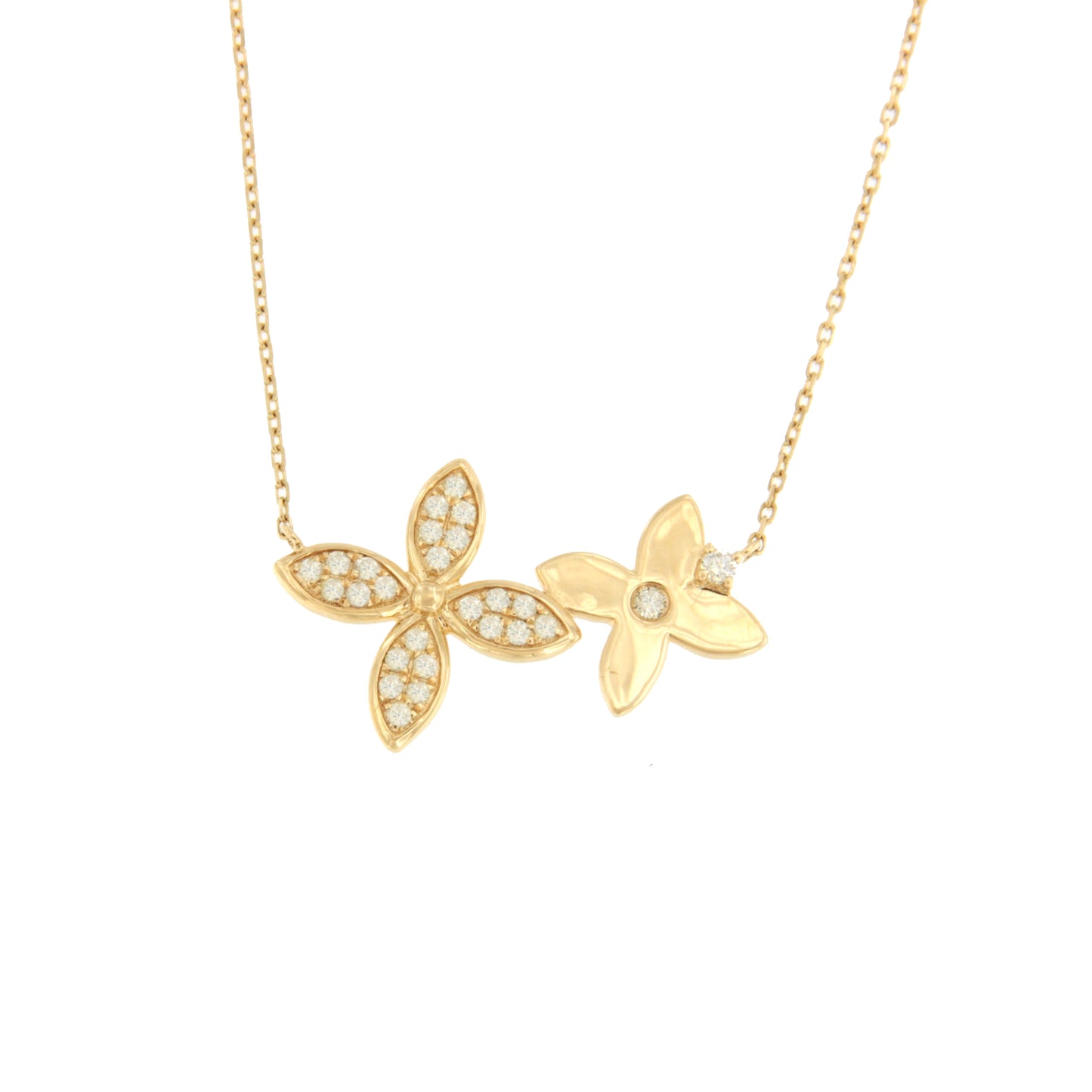 Gargantilla LIMON con flores en oro amarillo 18 ktes y brillantes.