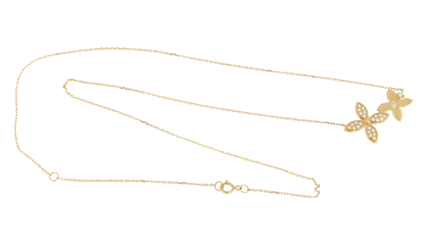 Gargantilla LIMON con flores en oro amarillo 18 ktes y brillantes.