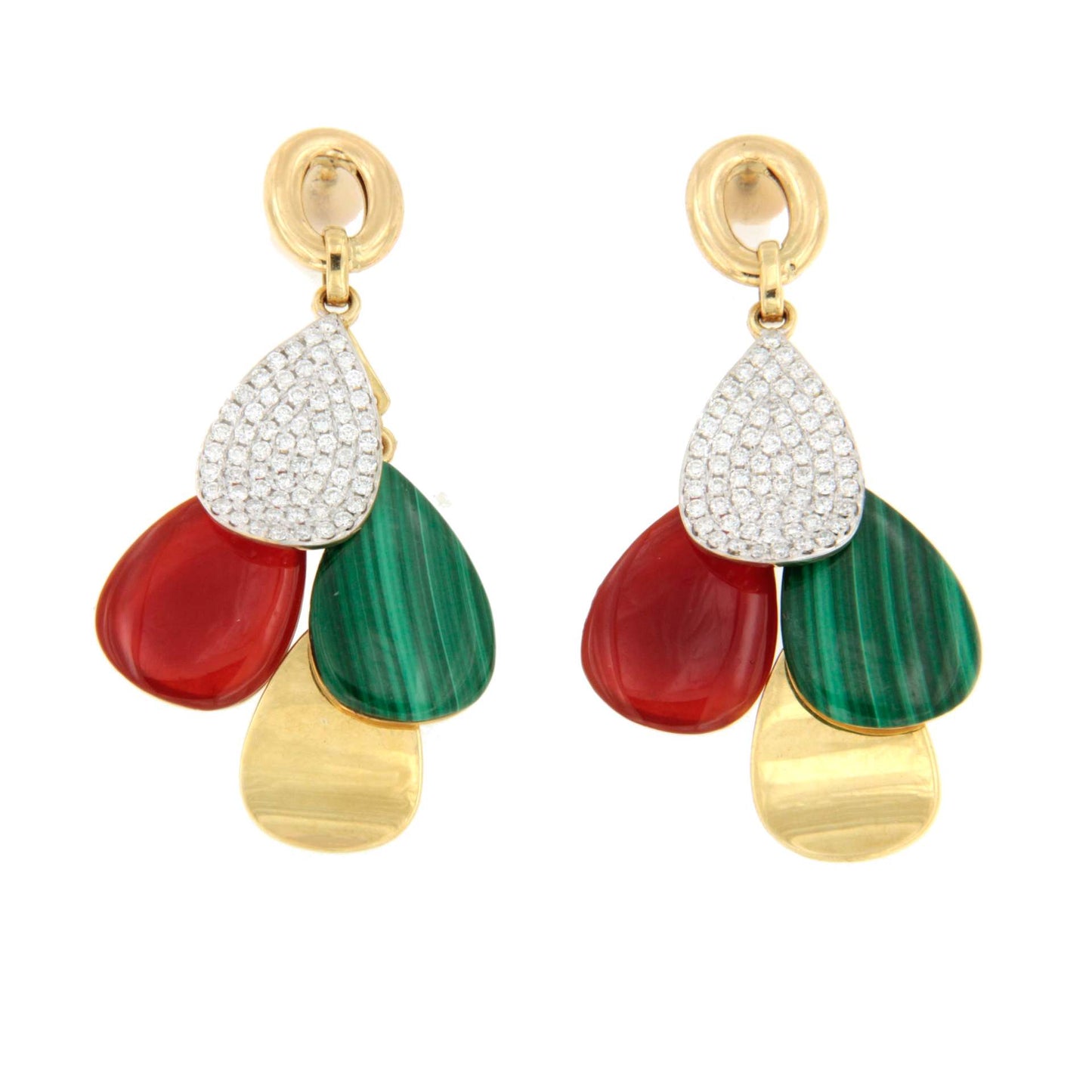 Pendientes NISPERO en oro amarillo 18 ktes con brillantes y piedras