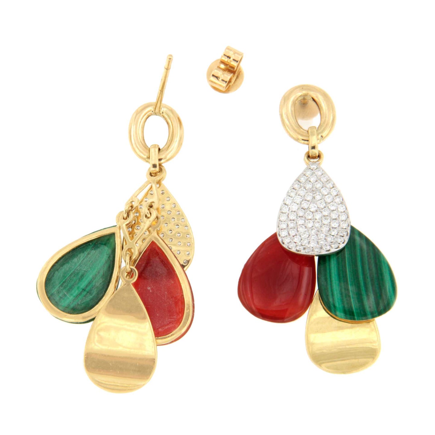Pendientes NISPERO en oro amarillo 18 ktes con brillantes y piedras