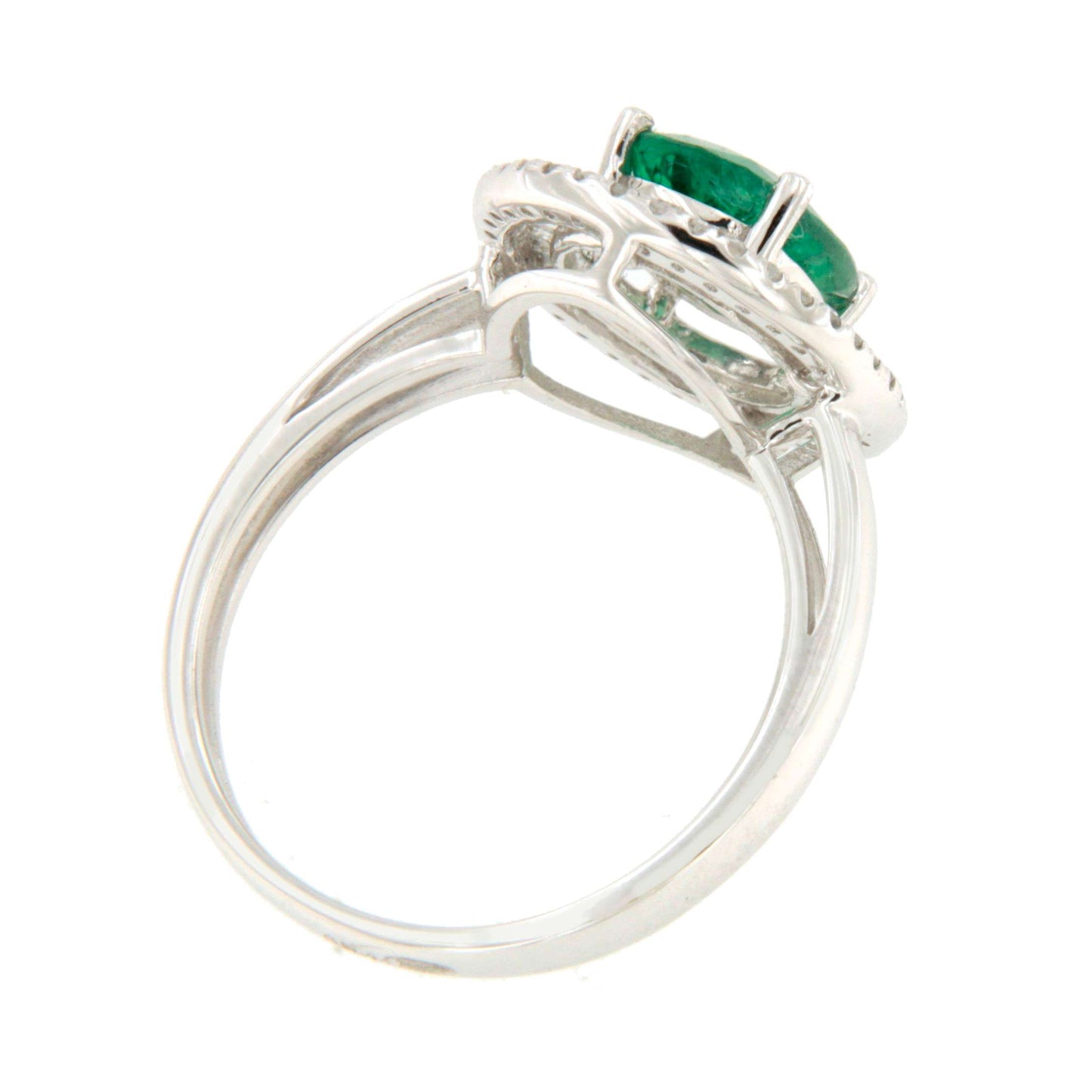 Anillo GUARANA roseta esmeralda baguettes y brillantes oro blanco de 18 ktes