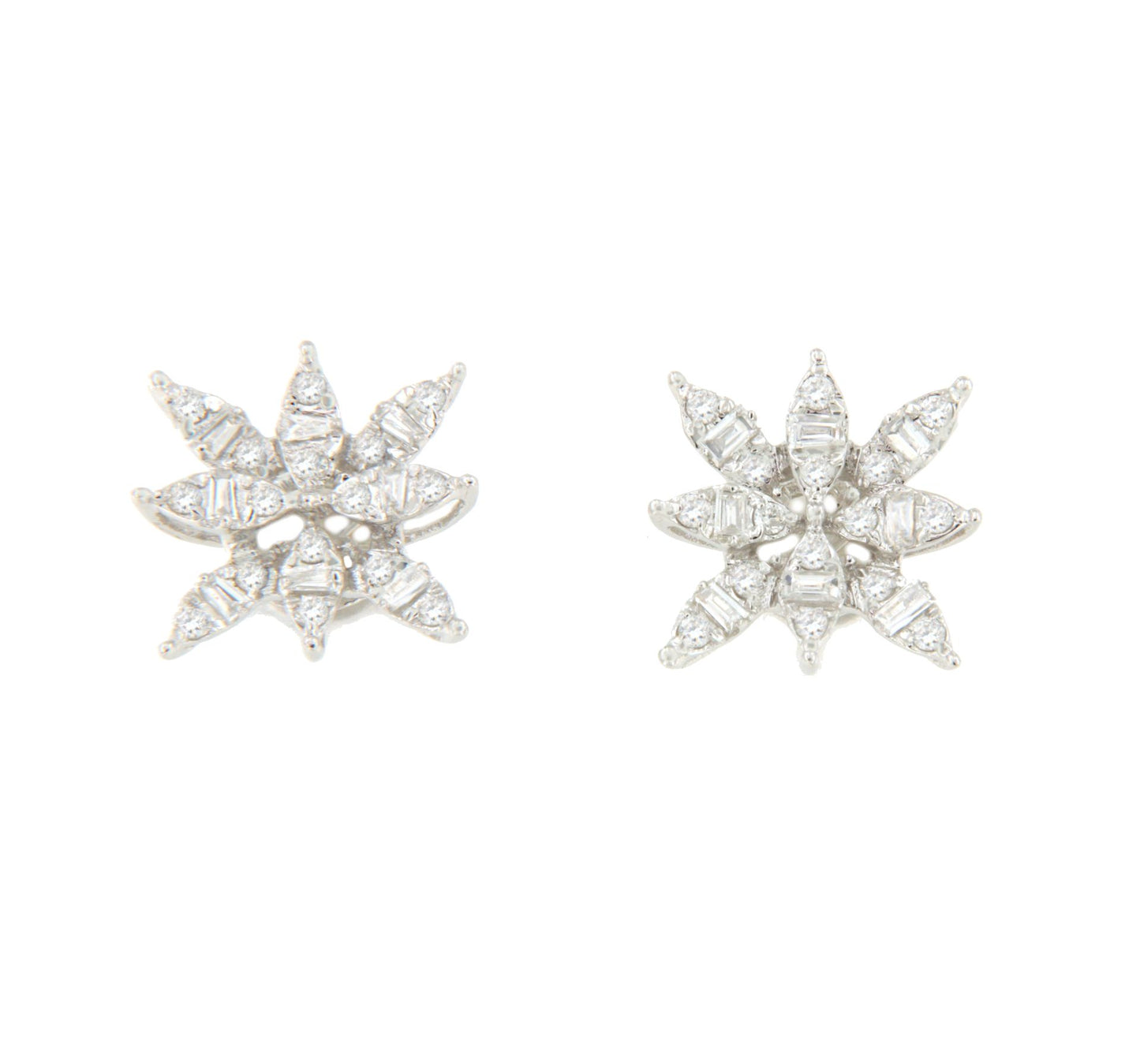 Pendientes BIGNAY estrella en oro blanco 18 ktes con brillantes y baguettes