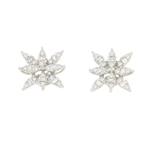 BIGNAY star earrings in 18k white gold with diamonds and baguettes