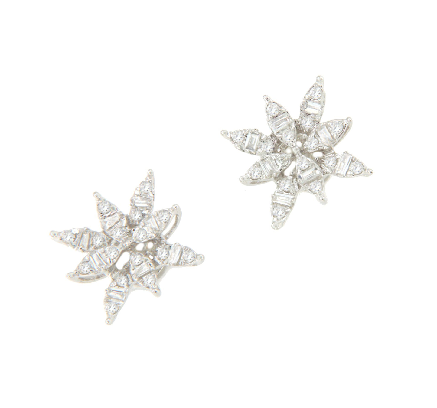 Pendientes BIGNAY estrella en oro blanco 18 ktes con brillantes y baguettes