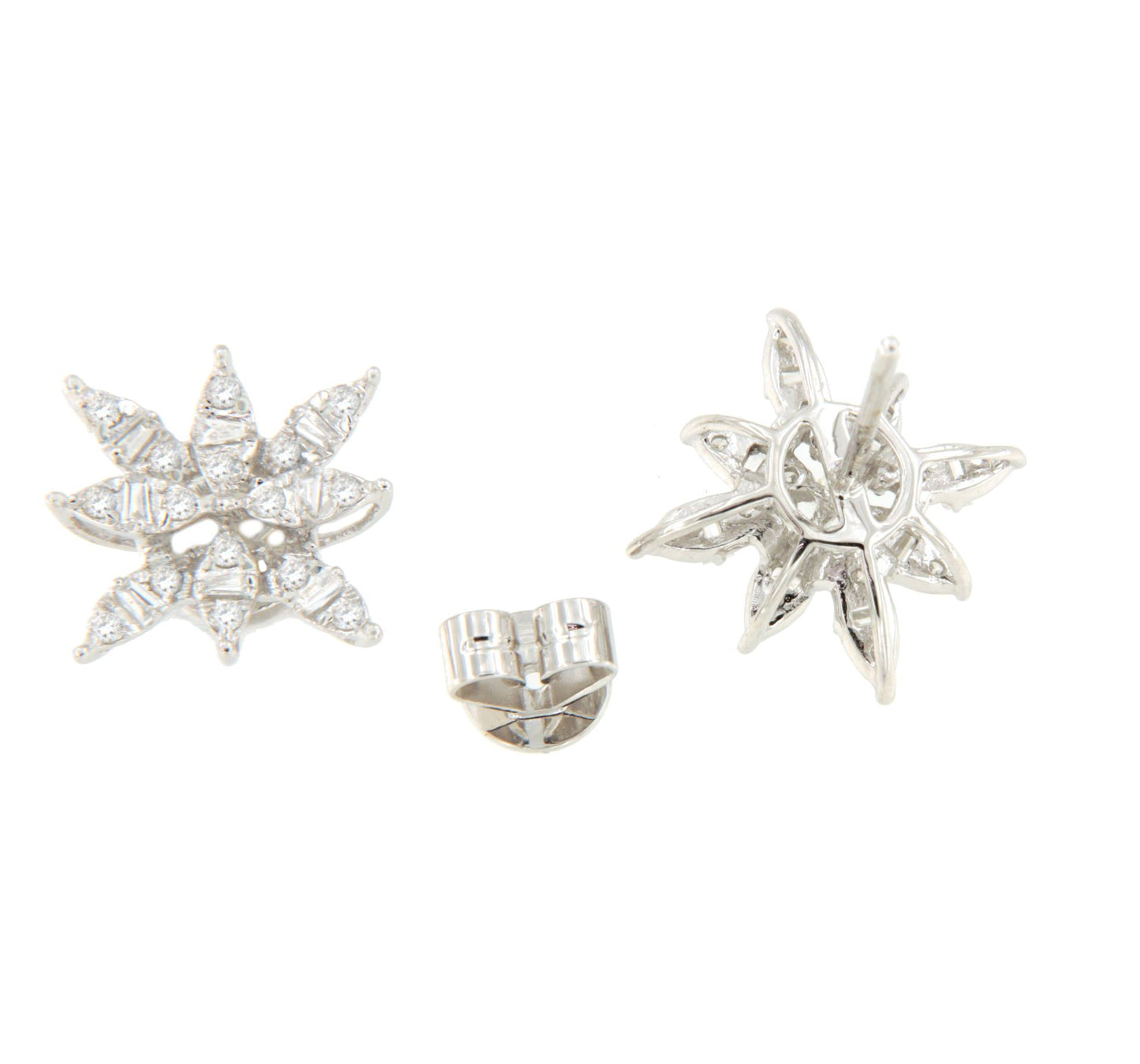 Pendientes BIGNAY estrella en oro blanco 18 ktes con brillantes y baguettes