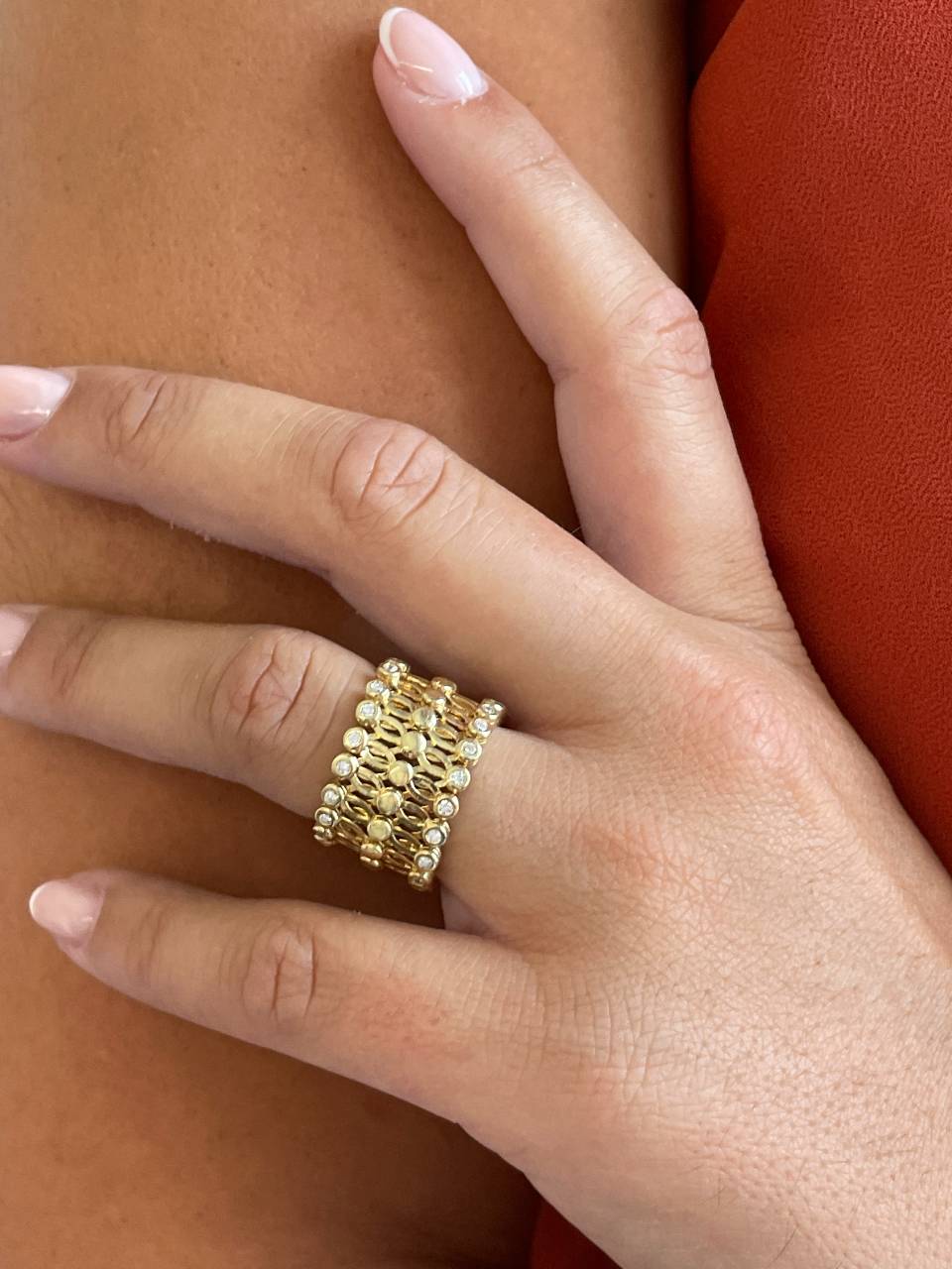 Anillo OLMEDO y pulsera en brillantes de oro amarillo 18 ktes