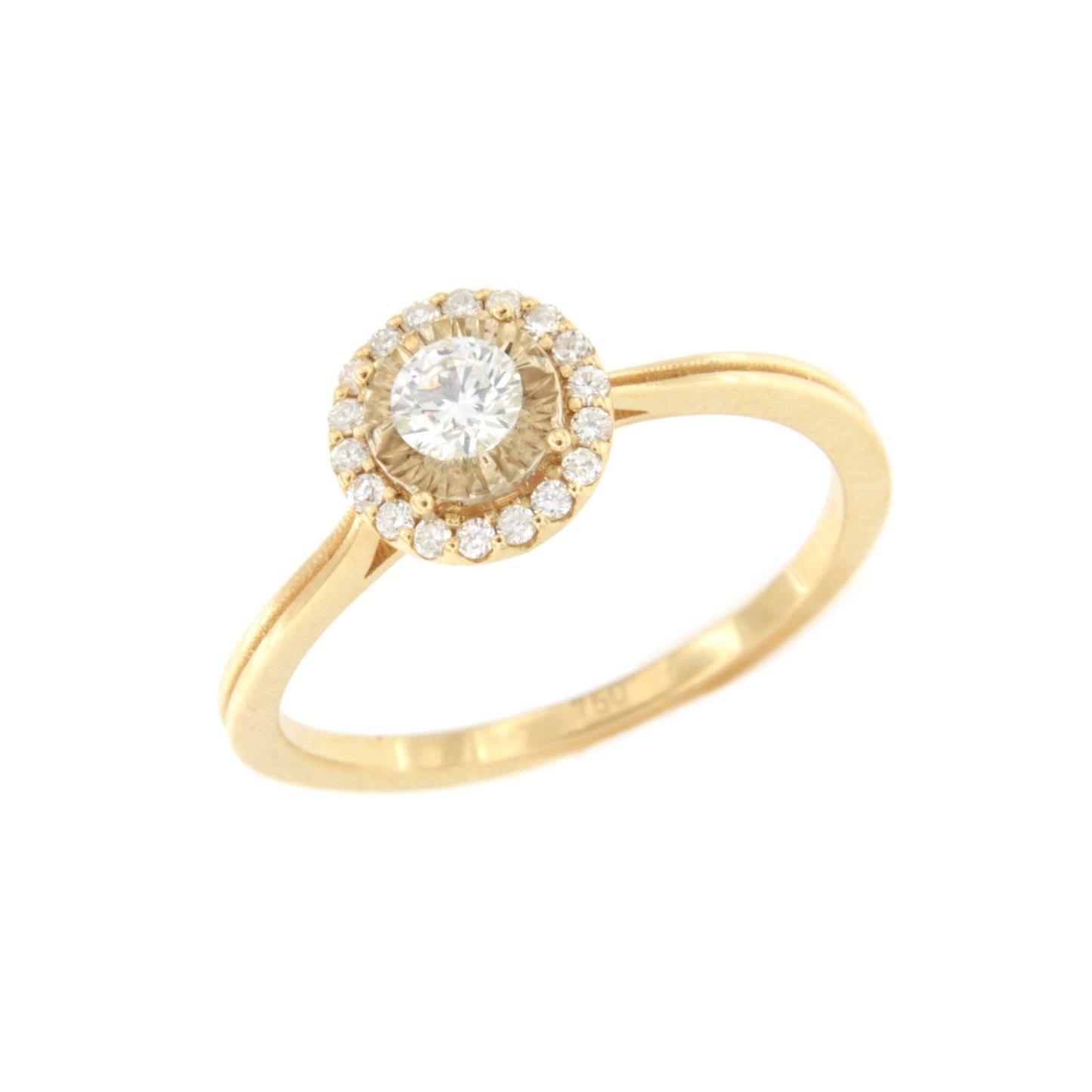 Anillo MANGABA solitario roseta con diamantes en oro amarillo de 18 ktes.