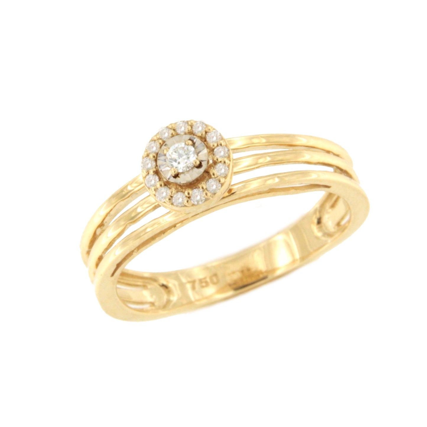SAROY solitaire ring with diamond rosette in 18k yellow gold