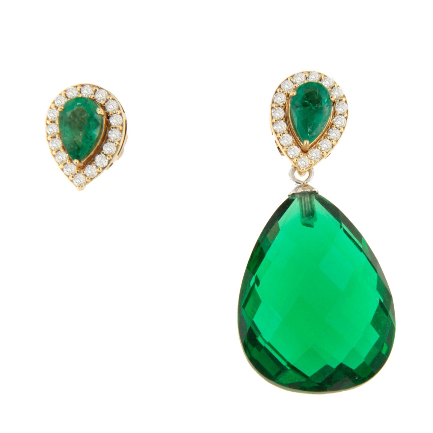Pendiente KAZAN desmontables oro amarillo 18 ktes zafiros o esmeraldas y brillantes.