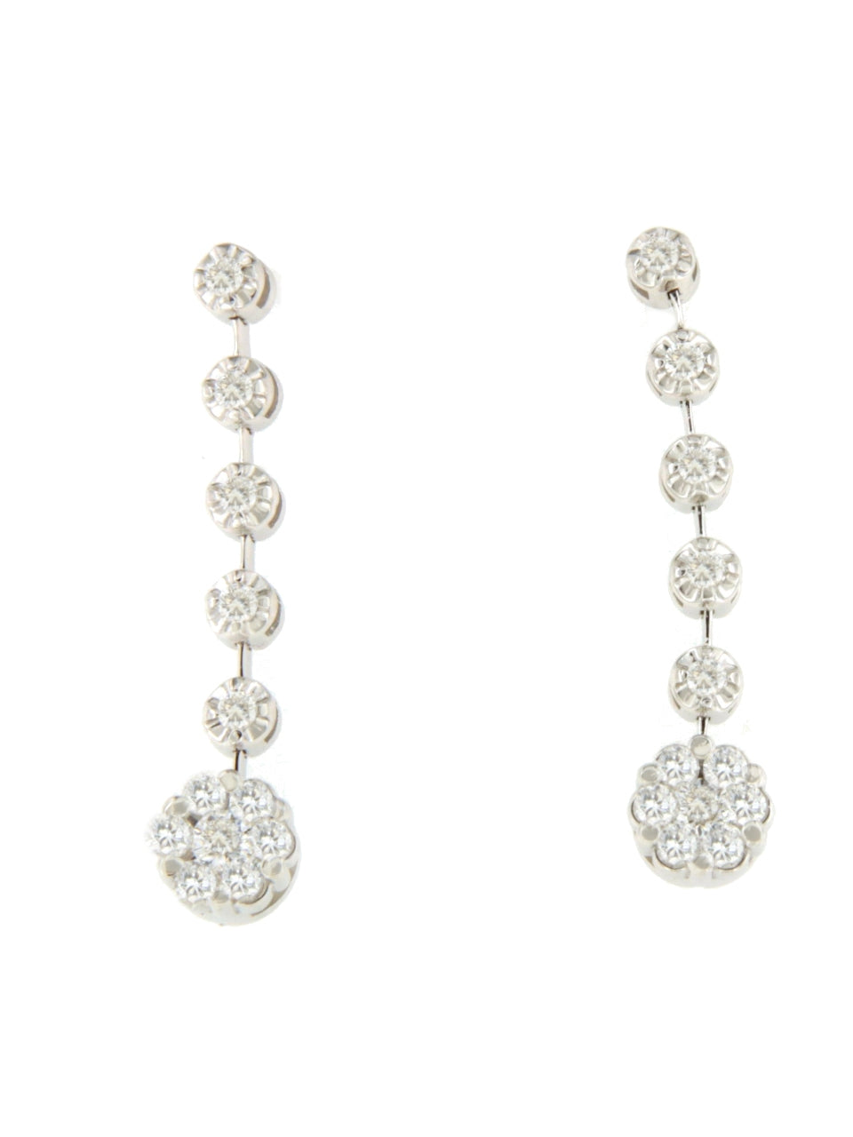 LIBIA long rosette diamond earrings in 18-karat white gold