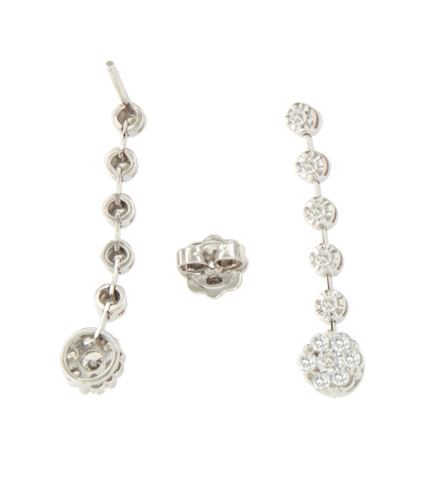 LIBIA long rosette diamond earrings in 18-karat white gold
