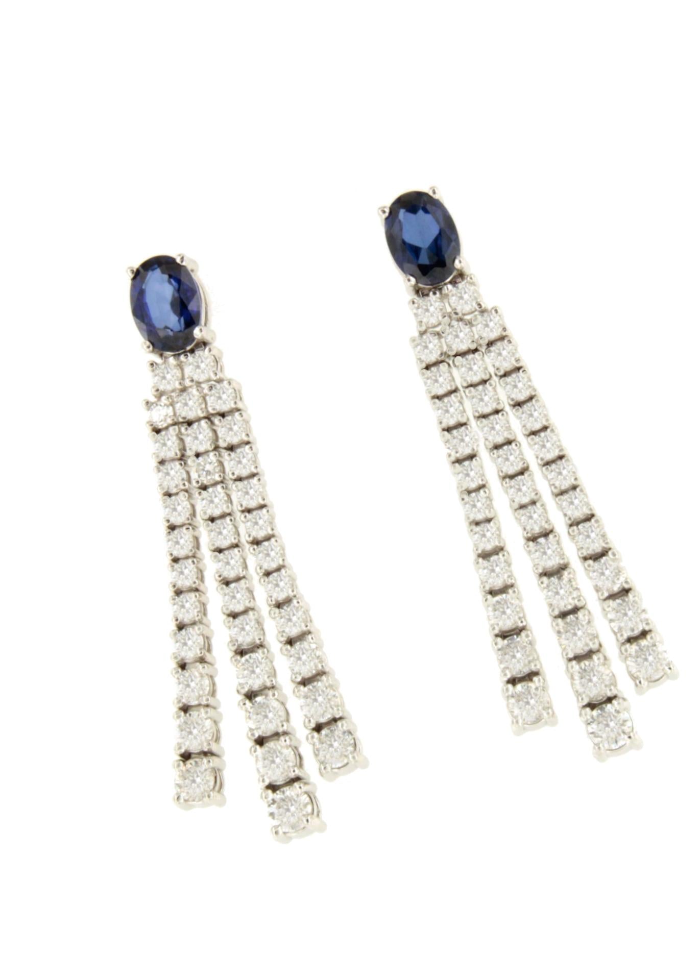 Pendientes TEMPIO largos oro blanco 18 ktes zafiros y brillantes