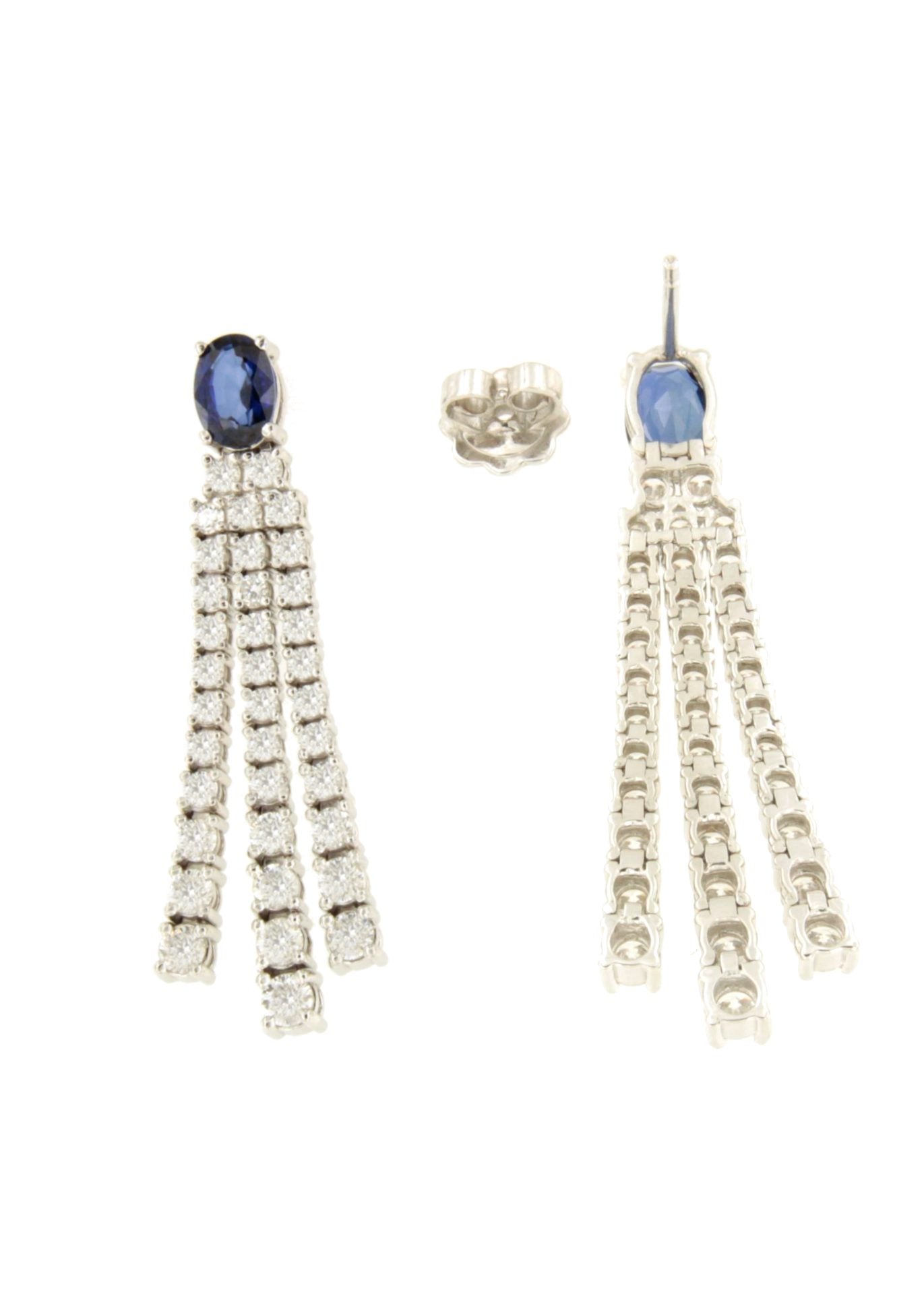 Pendientes TEMPIO largos oro blanco 18 ktes zafiros y brillantes