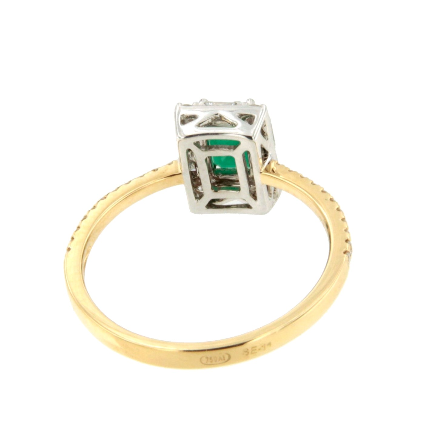 Anillo TAMARINDO roseta esmeralda, rubi o zafiro y brillantes oro blanco 18 ktes
