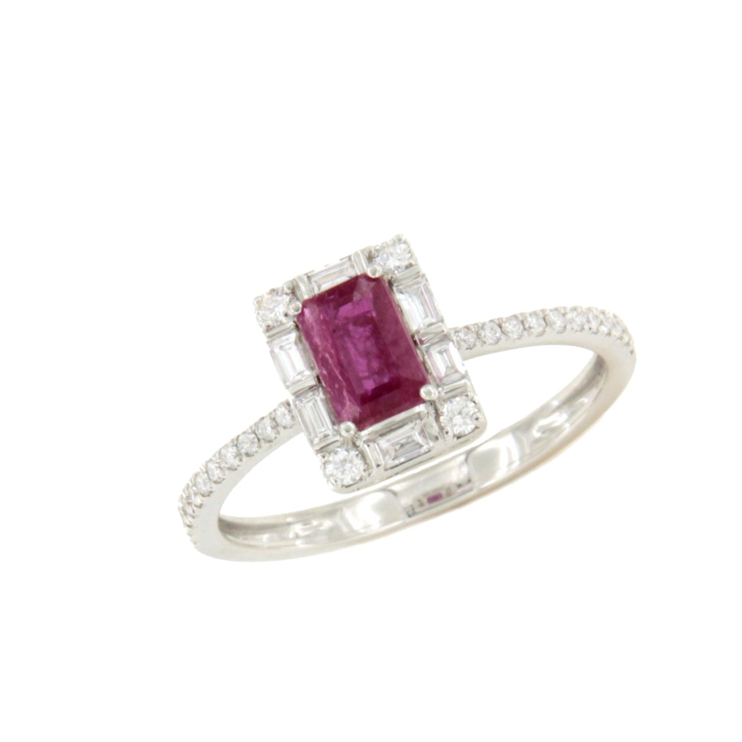 Anillo TAMARINDO roseta esmeralda, rubi o zafiro y brillantes oro blanco 18 ktes