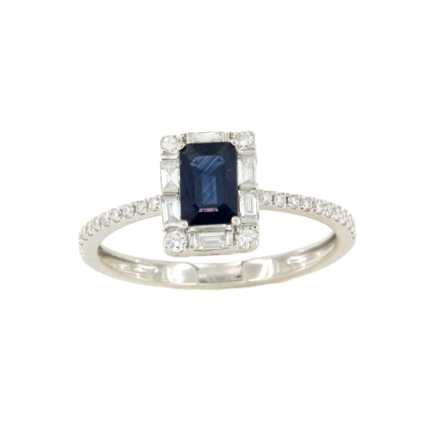 Anillo TAMARINDO roseta esmeralda, rubi o zafiro y brillantes oro blanco 18 ktes