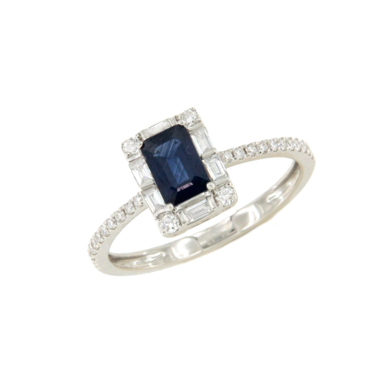 Anillo TAMARINDO roseta esmeralda, rubi o zafiro y brillantes oro blanco 18 ktes