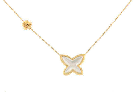 BACUPARI choker, butterfly pendant with mother-of-pearl in yellow gold