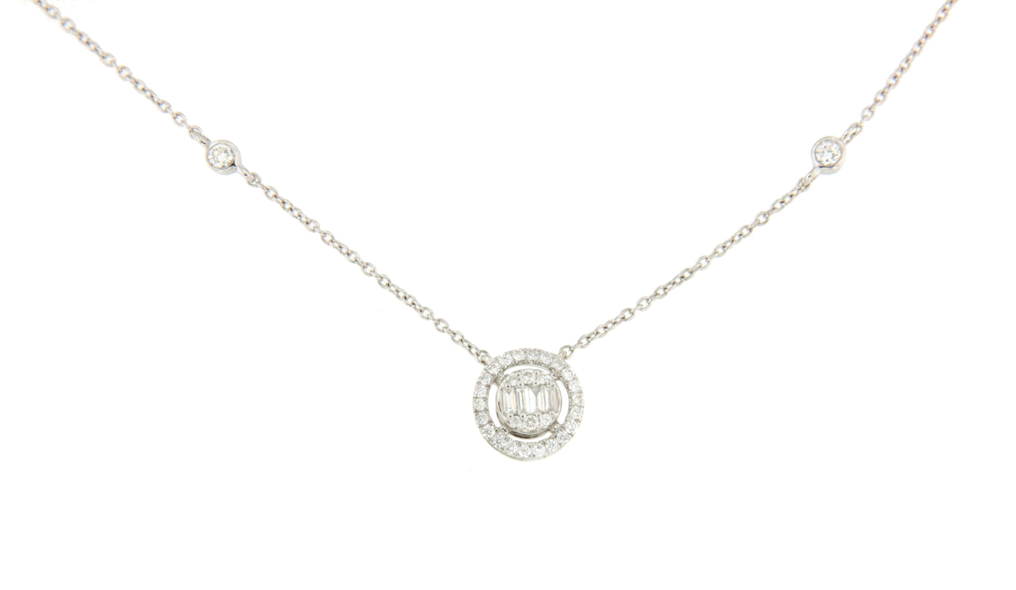 OULU choker with baguette and diamond pendants in 18k white gold