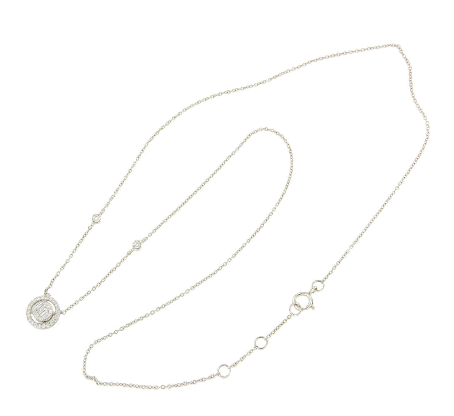 OULU choker with baguette and diamond pendants in 18k white gold