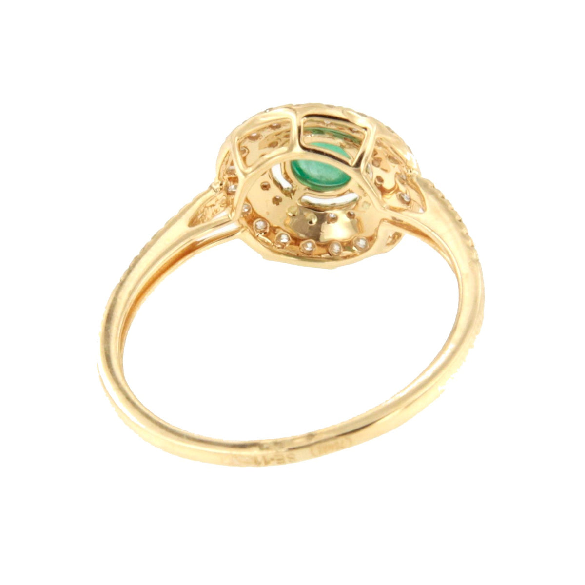 Anillo AGRIGENTO esmeralda redonda cabujón con brillantes en oro amarillo 18 ktes