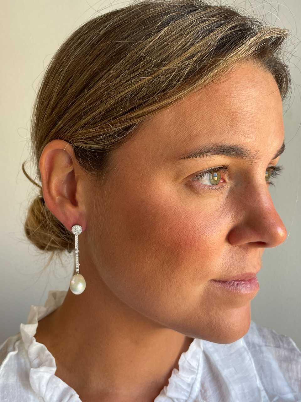Pendientes ROUTAN desmontable roseta de brillantes en oro blanco 18 ktes.