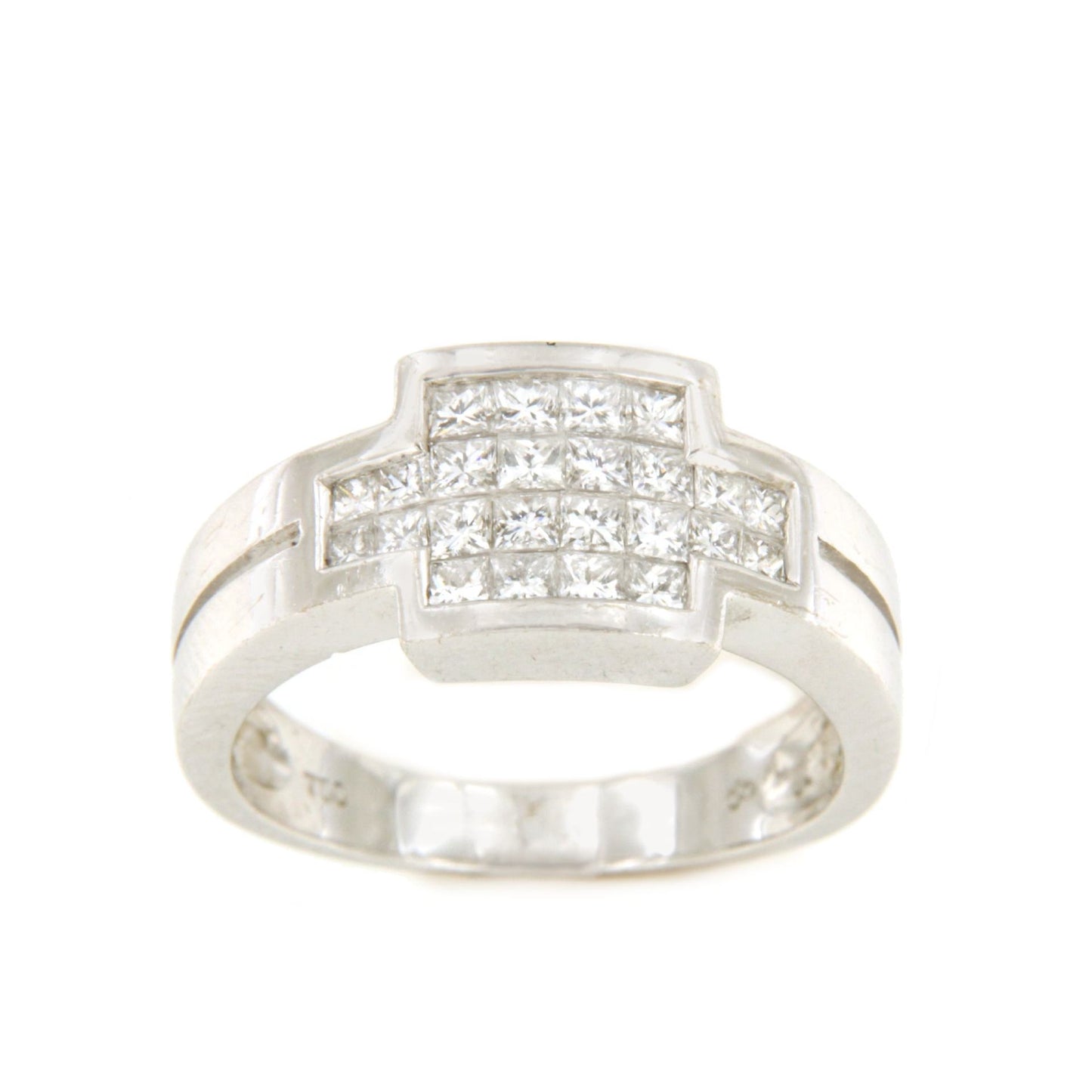 Anillo TOMARES en oro blanco de 18 ktes con diamantes princesas