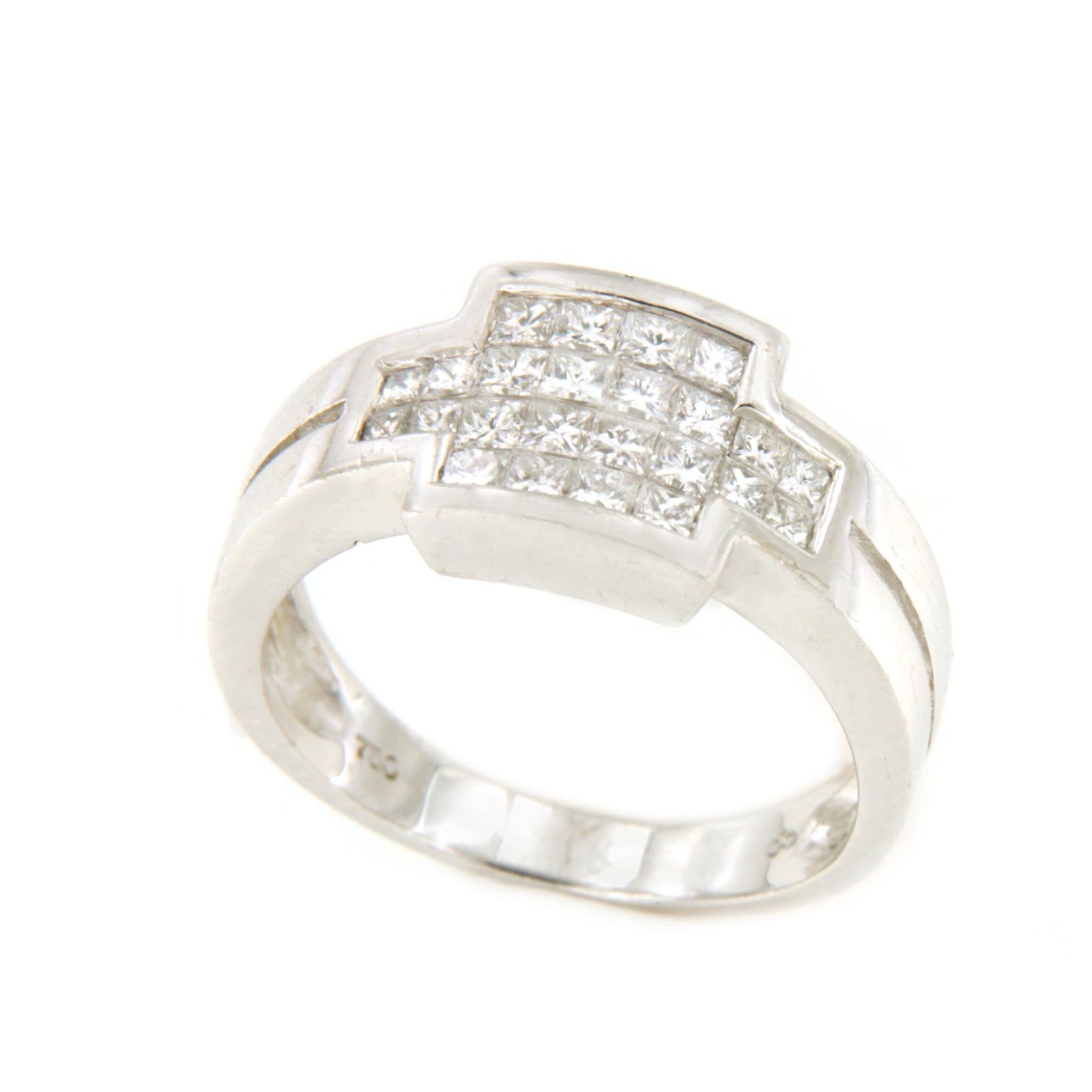 Anillo TOMARES en oro blanco de 18 ktes con diamantes princesas