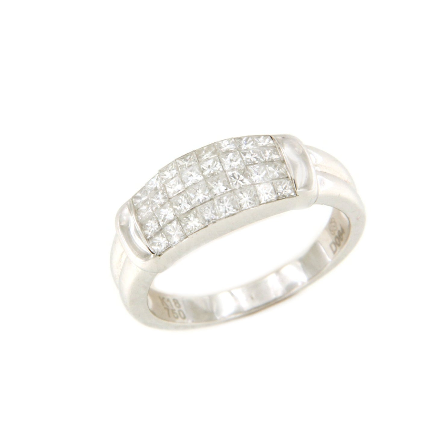 Anillo ALMONTE con diamantes princesas en oro blanco de 18 ktes