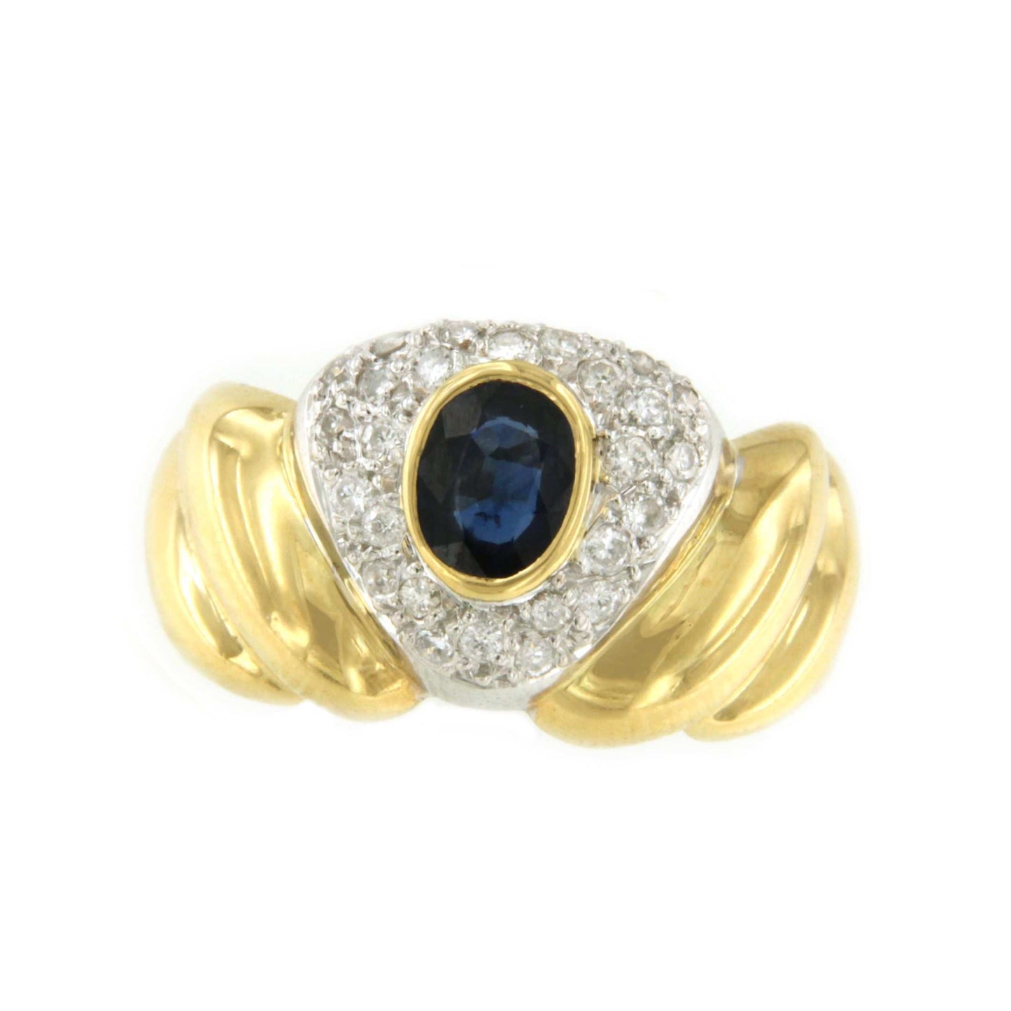 TWILIGHT ring in white and yellow gold with a central sapphire
