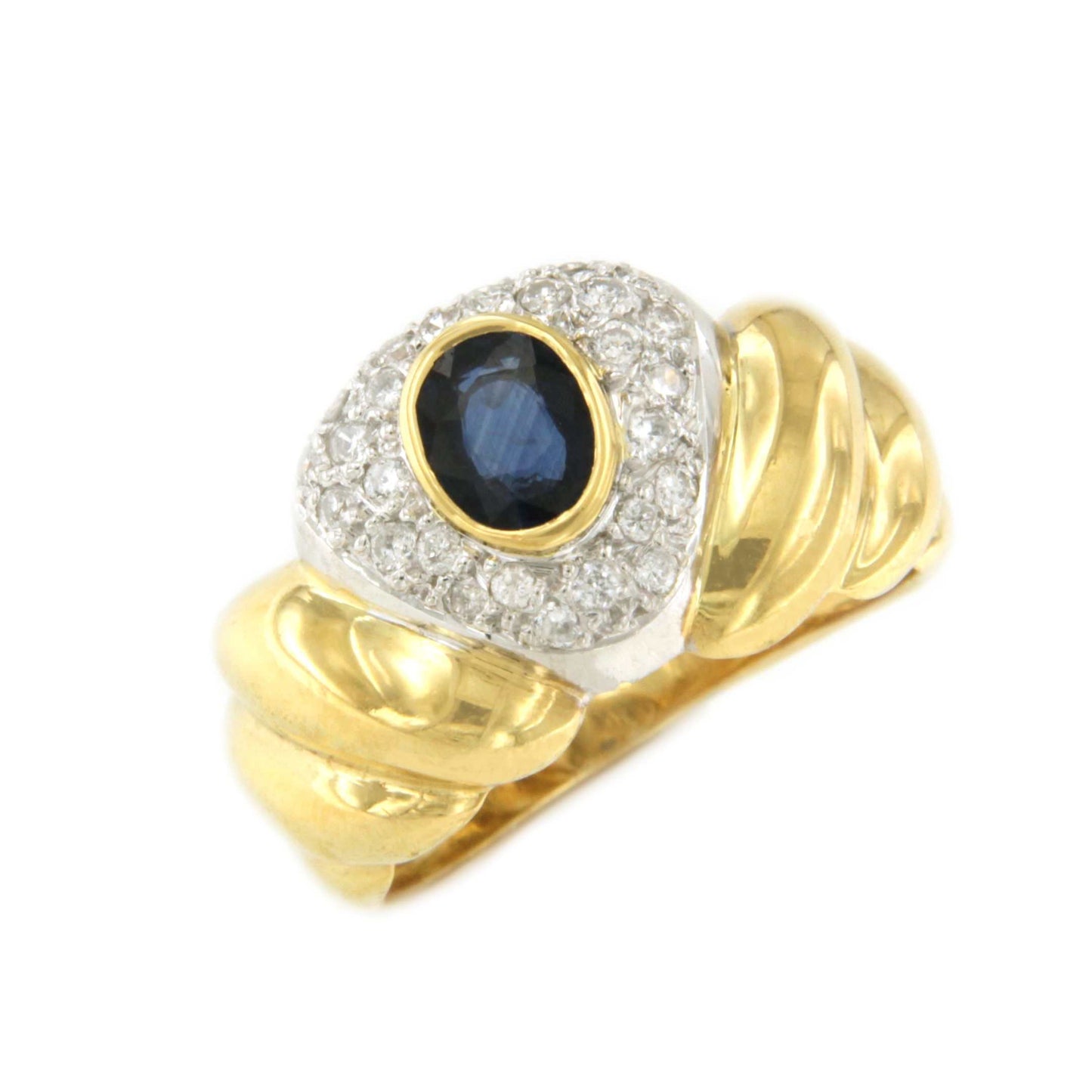 TWILIGHT ring in white and yellow gold with a central sapphire